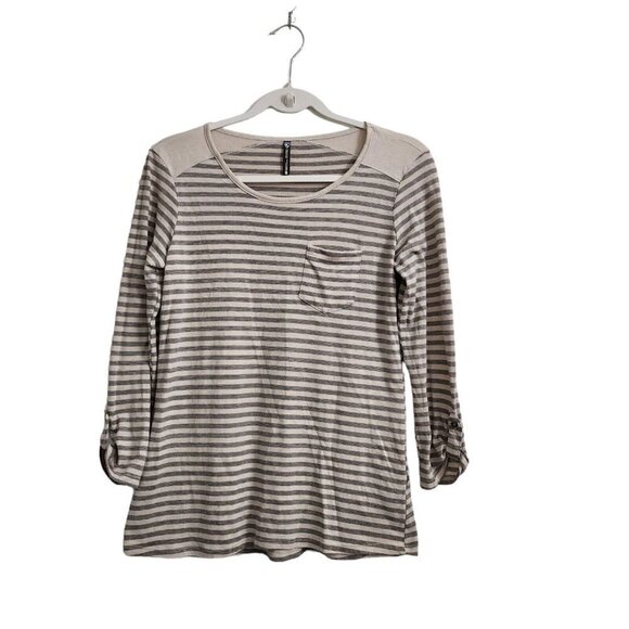 Kuhl Womens Top Small Beige Striped Jive 3/4 Sleeve Tee Dove Outdoor #8385 - Picture 1 of 13